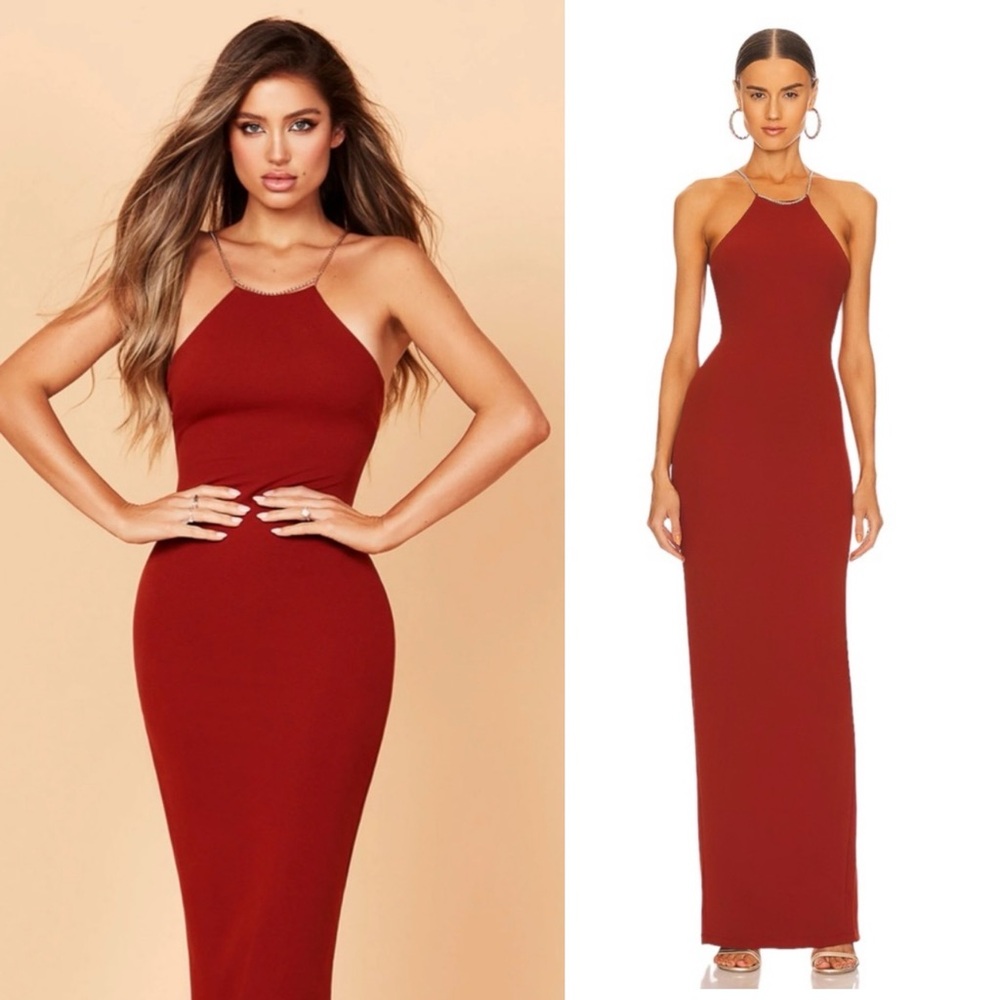 NOOKIE Lexi Chain Scuba Gown in Rust NWT